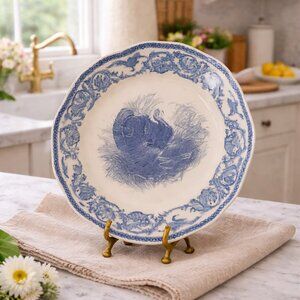Antique 10" Royal Cauldon England  Flow Blue Turkey Dinner Plate
